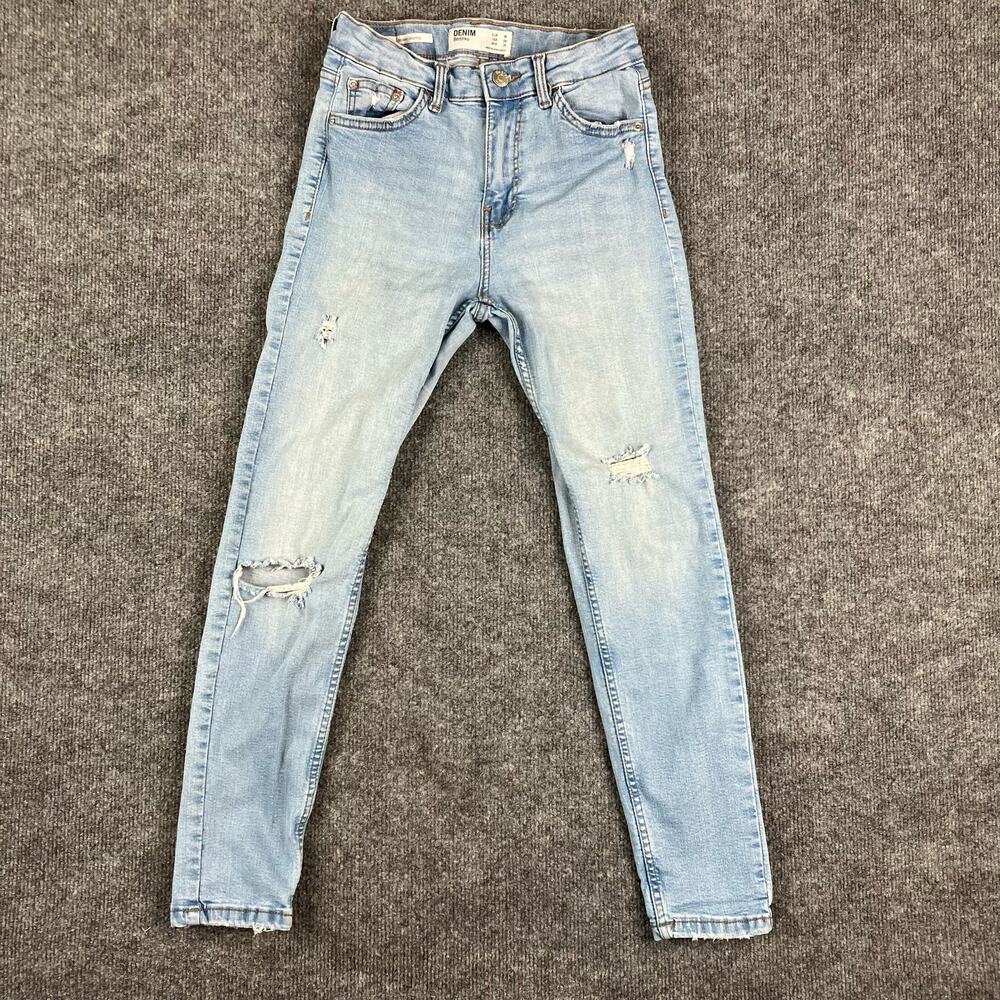 Bershka Women's Distressed Skinny Cropped Jeans EUR 36 USA 4 Light Wash Y2K